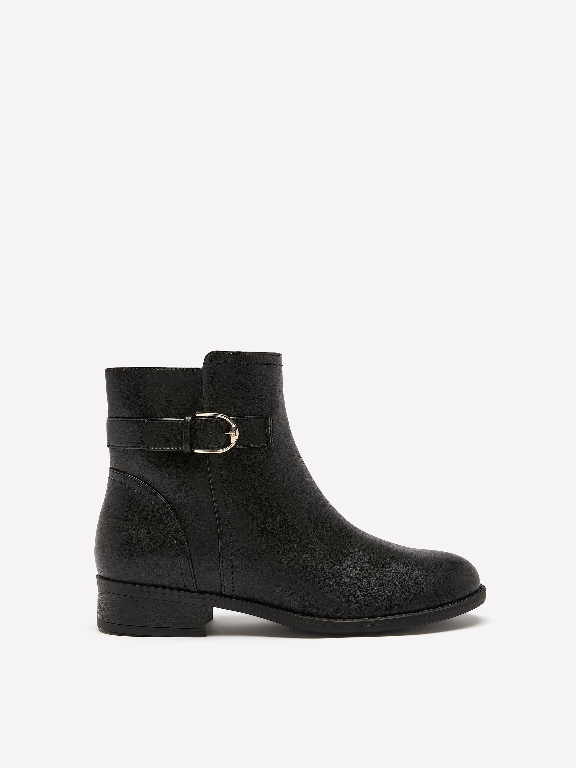 Extra Wide Width, Black Faux Leather Buckle Bootie