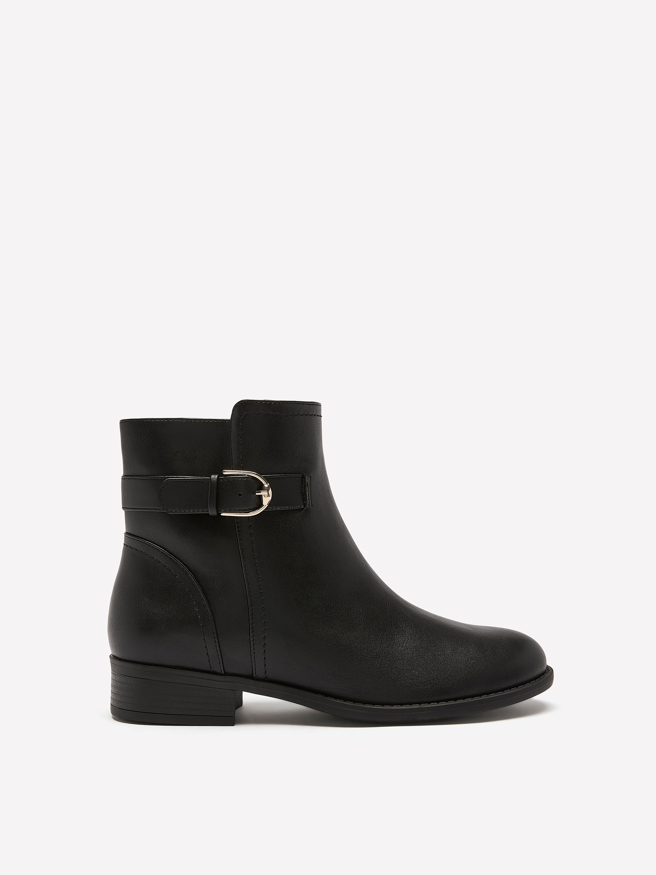 Extra Wide Width, Black Faux Leather Buckle Bootie
