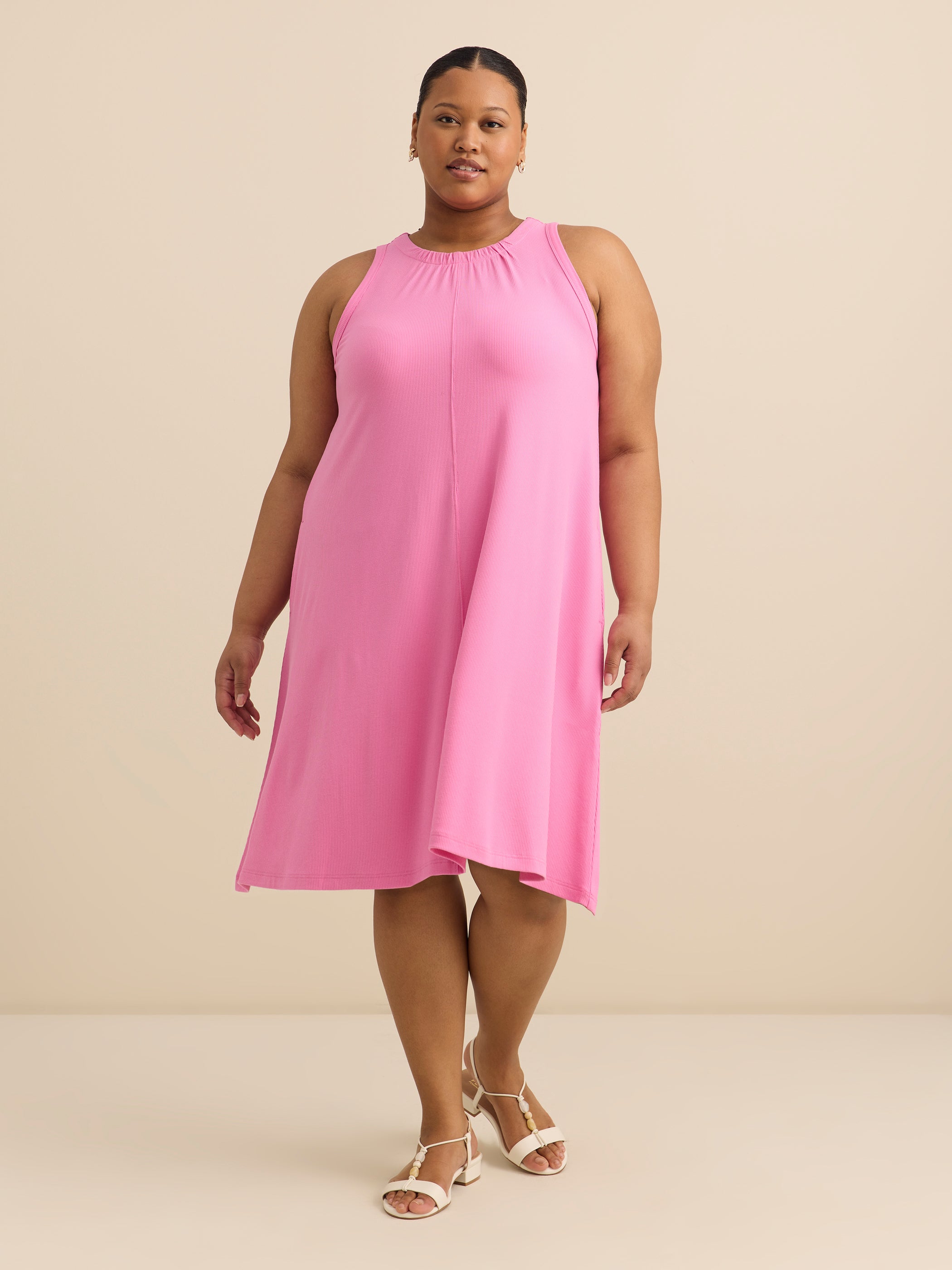 Responsible, Ribbed Sleeveless Halter Dress with Pockets