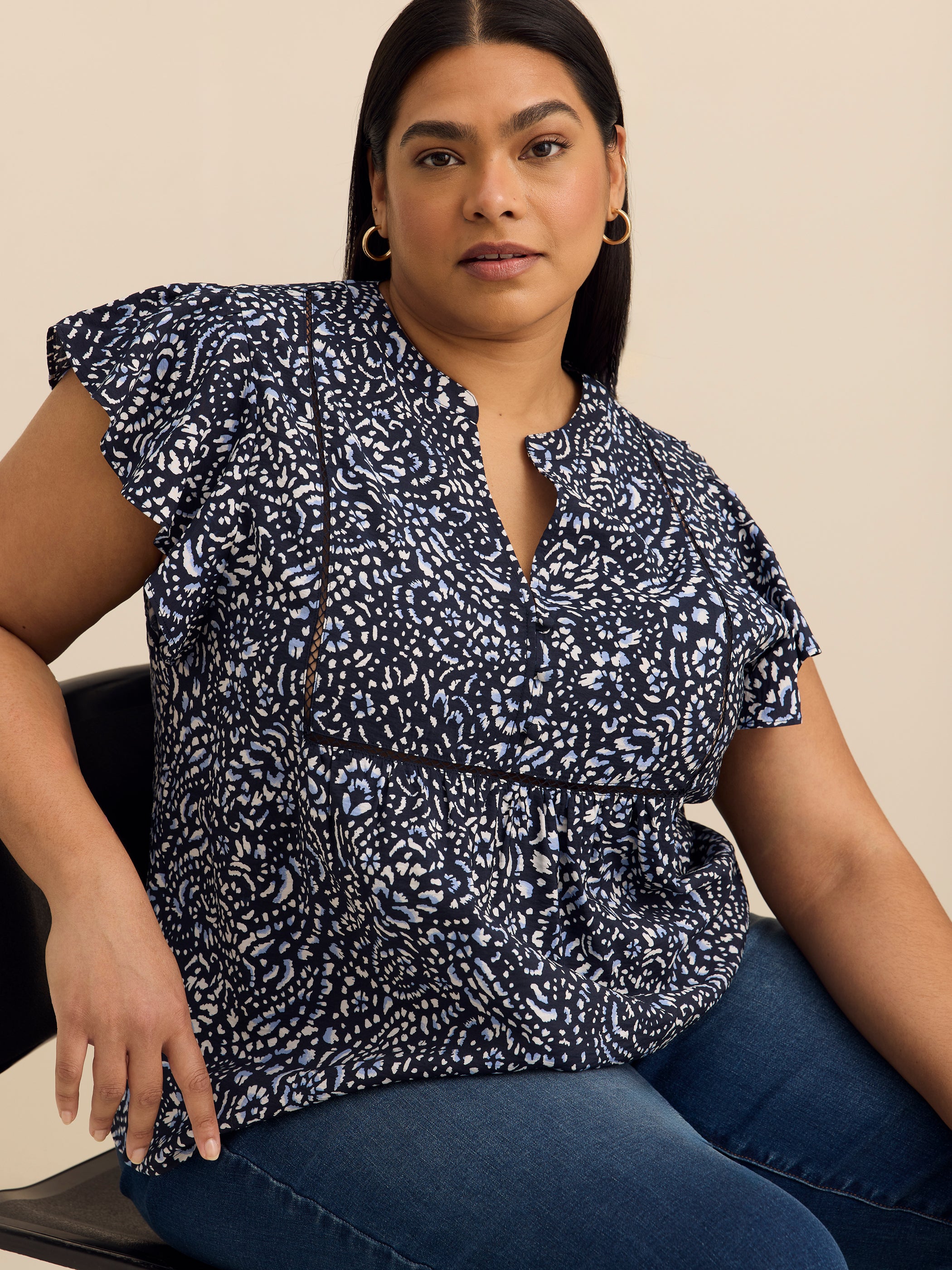 A-Line Blouse with Short Flutter Sleeves