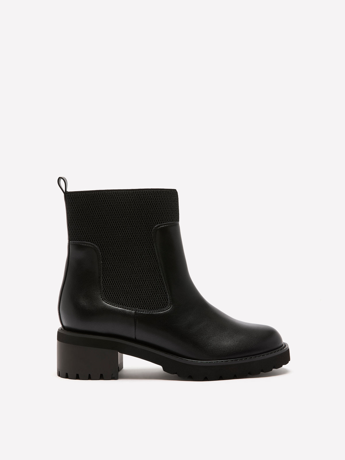 Wide Width, Black Faux Leather Abelita Mid-Heel Chunky Bootie