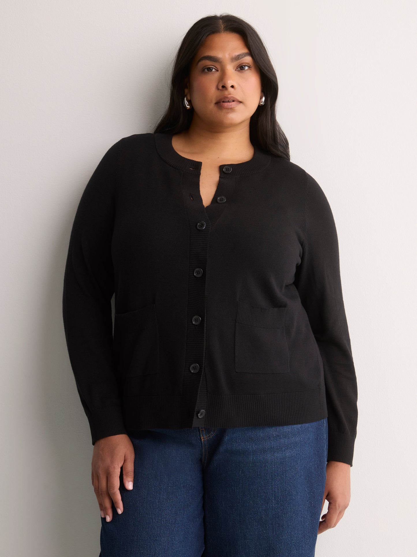 Responsible, Buttoned-Down Cotton Blend Crewneck Cardigan