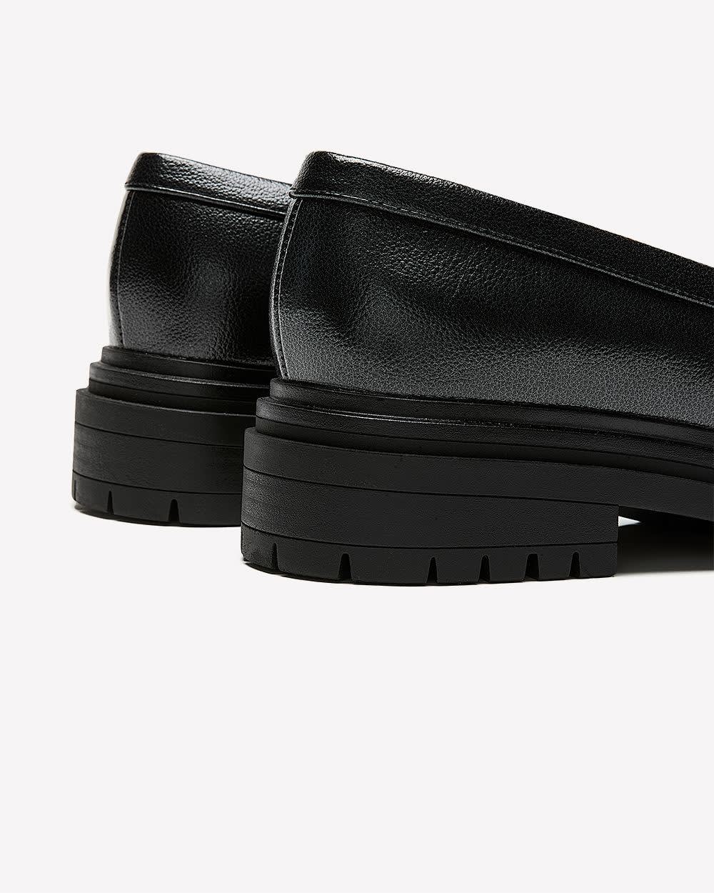 Extra Wide Width, Black Chunky Faux Leather Loafer with Side Buckle