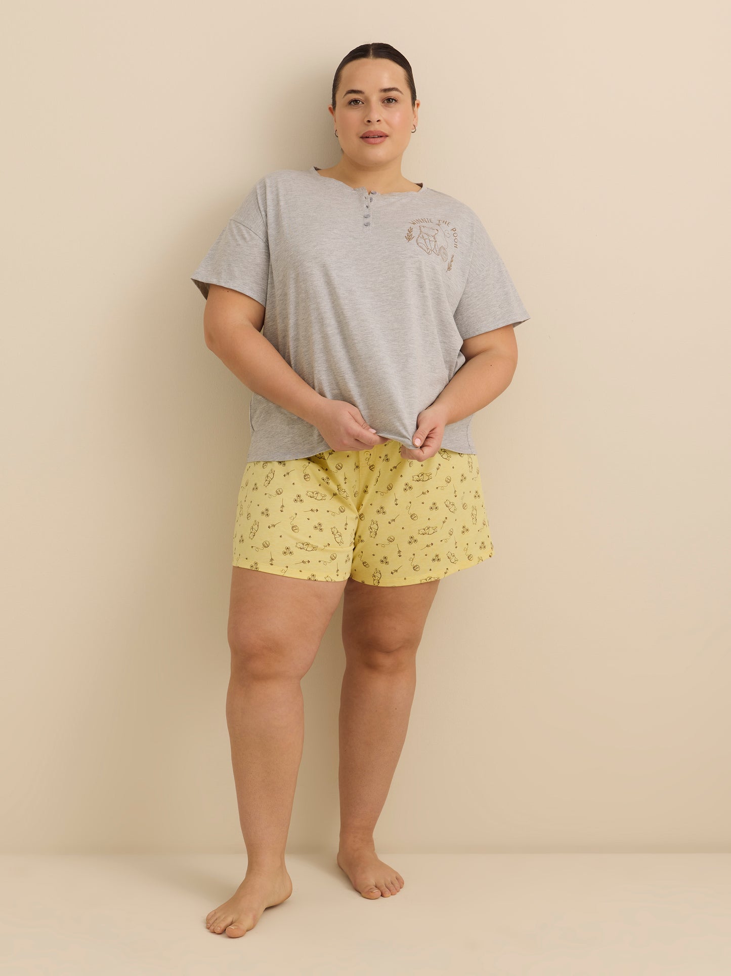 T-shirt de pyjama de Winnie l'Ourson gris chiné avec col Henley - ti Voglio