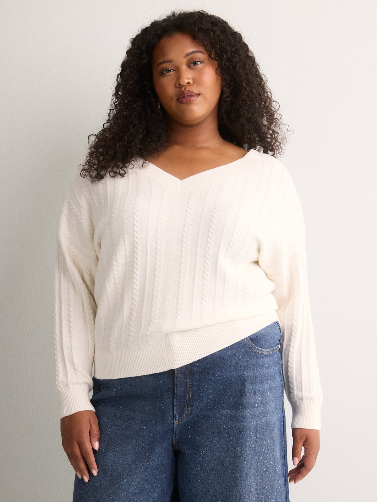 Short Wide V-Neck Sweater