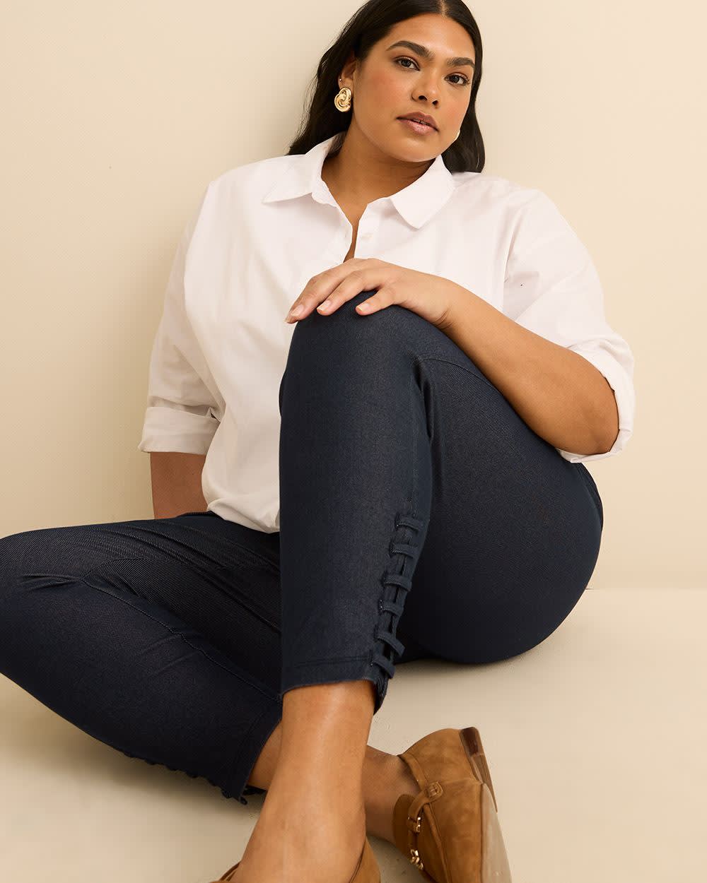 Faux Denim Legging With Lace Detail