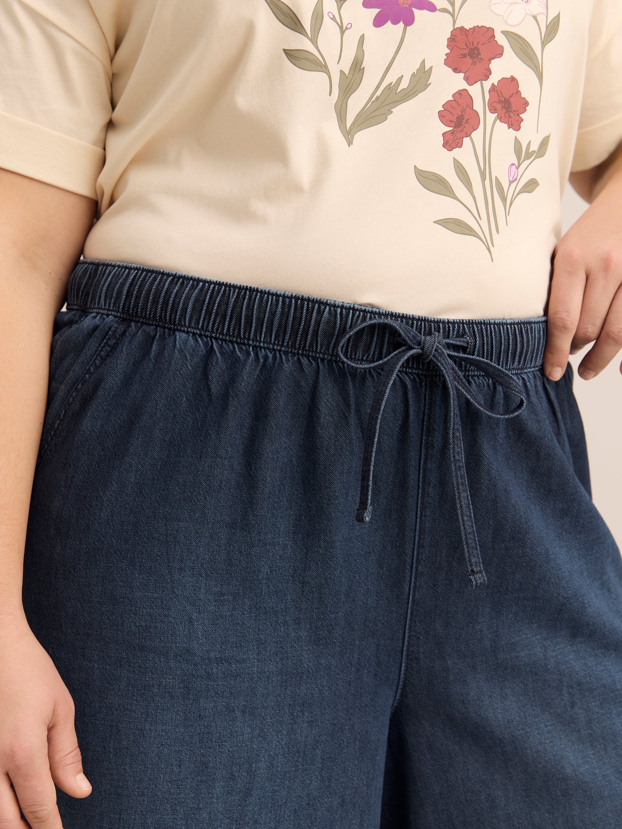 Light Cotton Mid-Rise Denim Culotte Pants - d/C JEANS