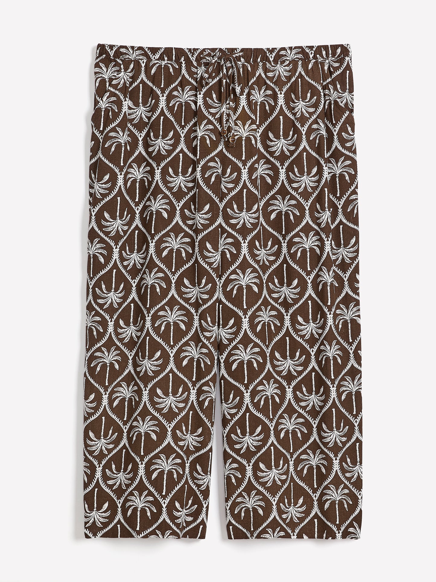 Linen-Blend Wide-Leg Crop Pant with Drawstring at Waistband