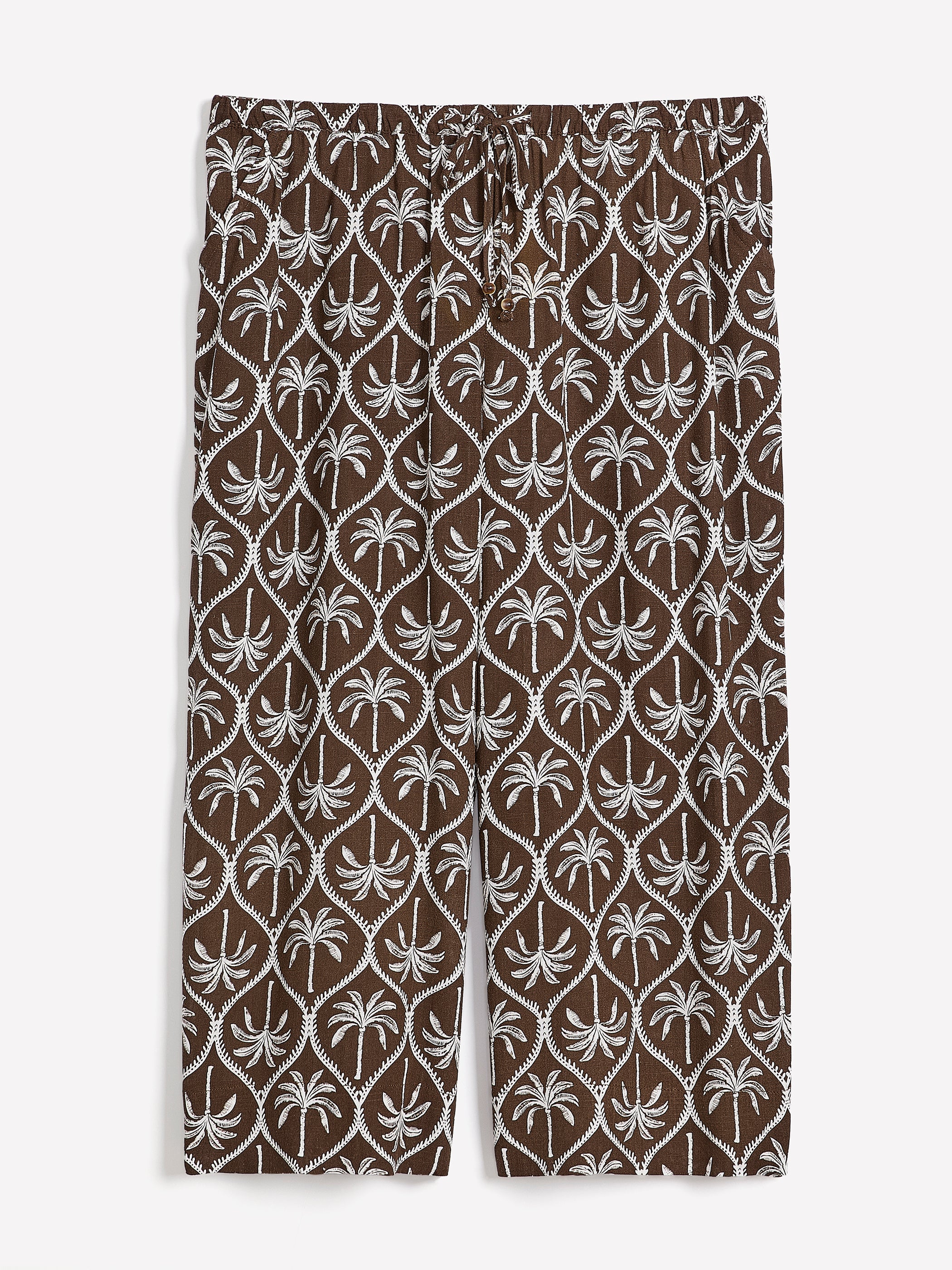 Linen-Blend Wide-Leg Crop Pant with Drawstring at Waistband