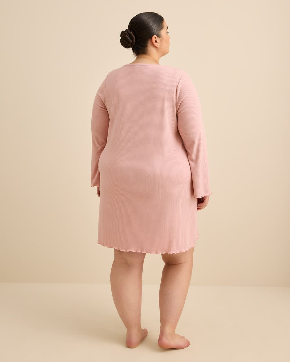 Flowy Ribbed-Knit Long-Sleeve Sleepshirt