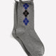 Grey Rolled-Edge Crew Socks with Argyle Print