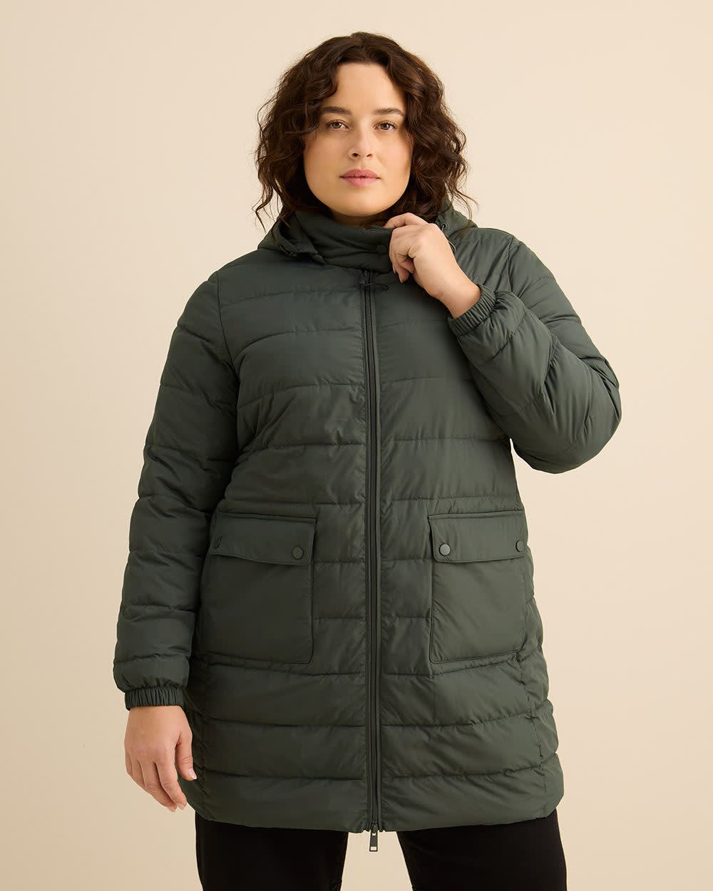 Manteau long compressible avec capuche détachable
