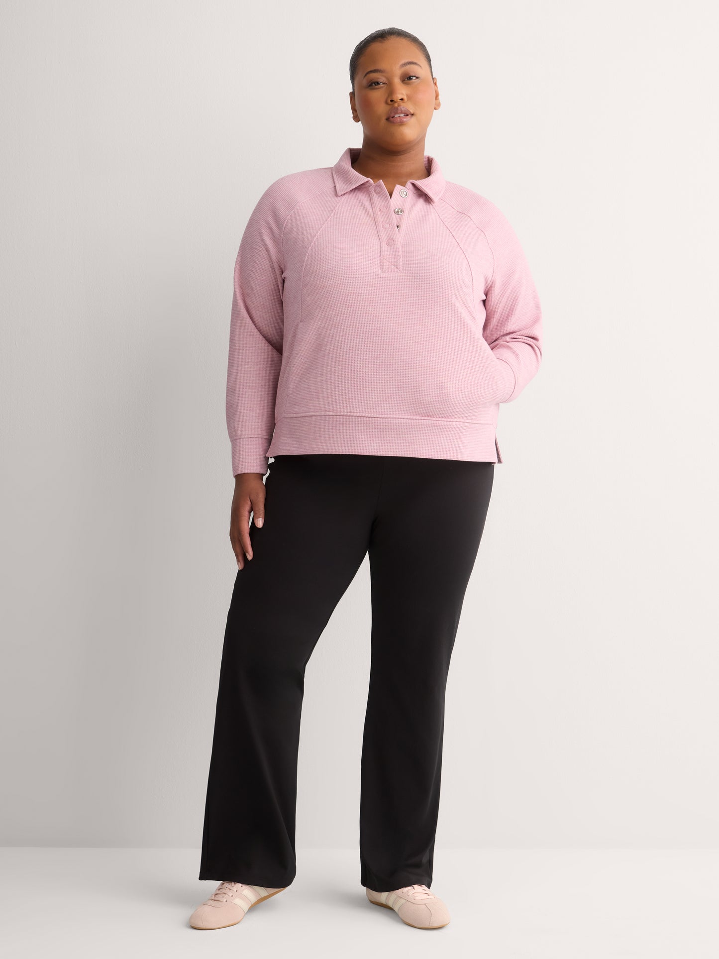 Fashion Flowy Waffle Knit Pullover with Collar - Active Zone