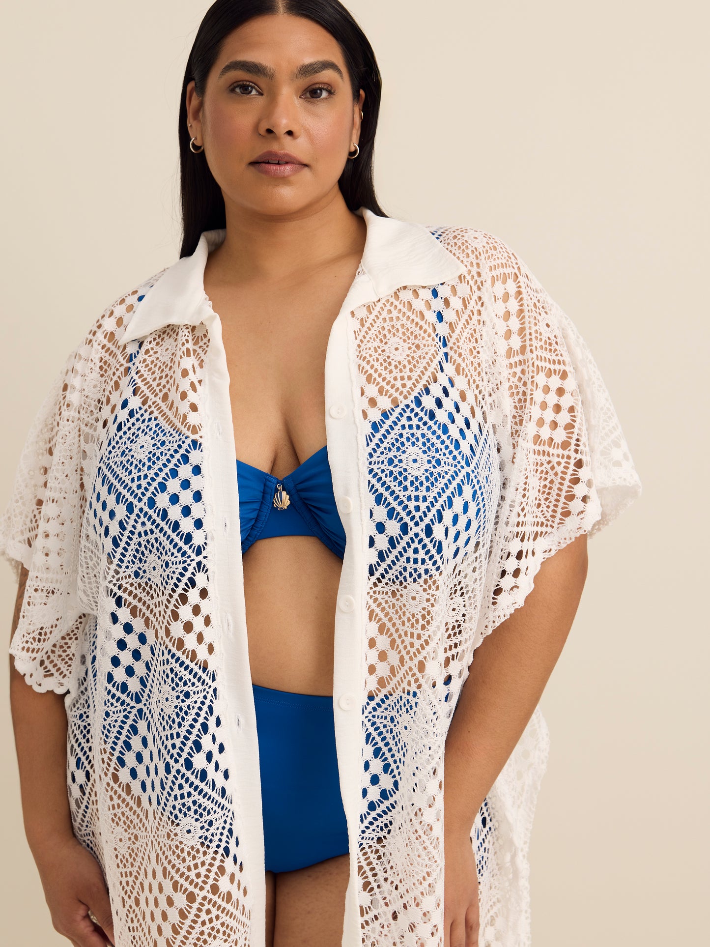 White Crochet Knit V-Neck Cover-Up Dress - Cover Me