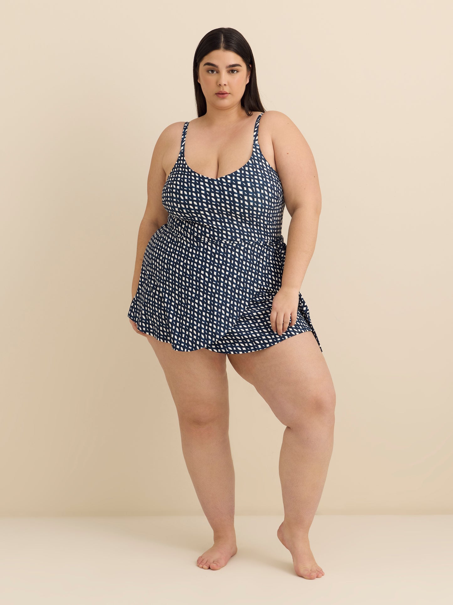 Printed Swimdress with Side Waist Tie Detail