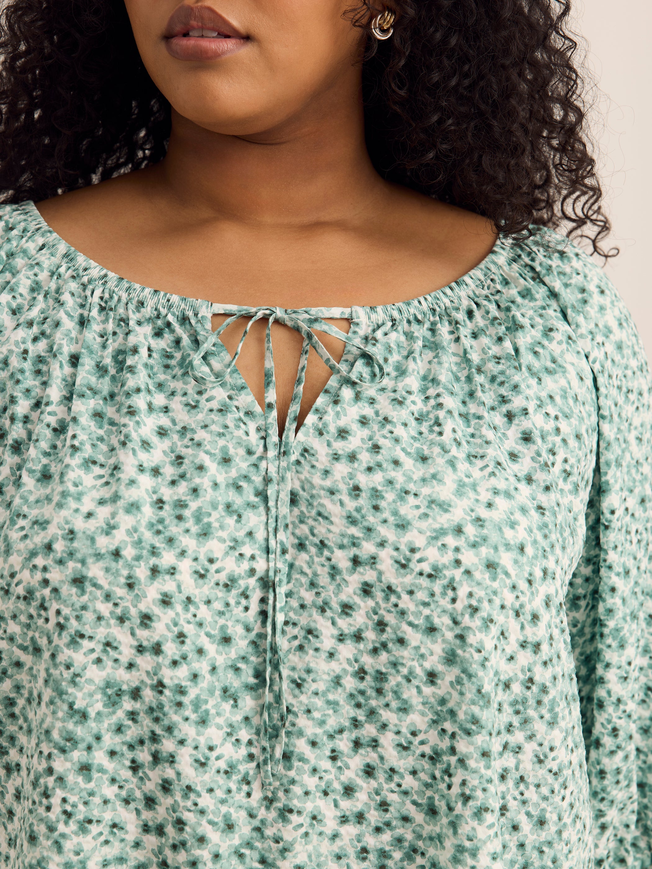 Brand plus size scoop neck slight A-line blouse with shirring