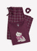 Purple Cat-Print Crew Top and Straight Pant Pyjama Set - tiVOGLIO