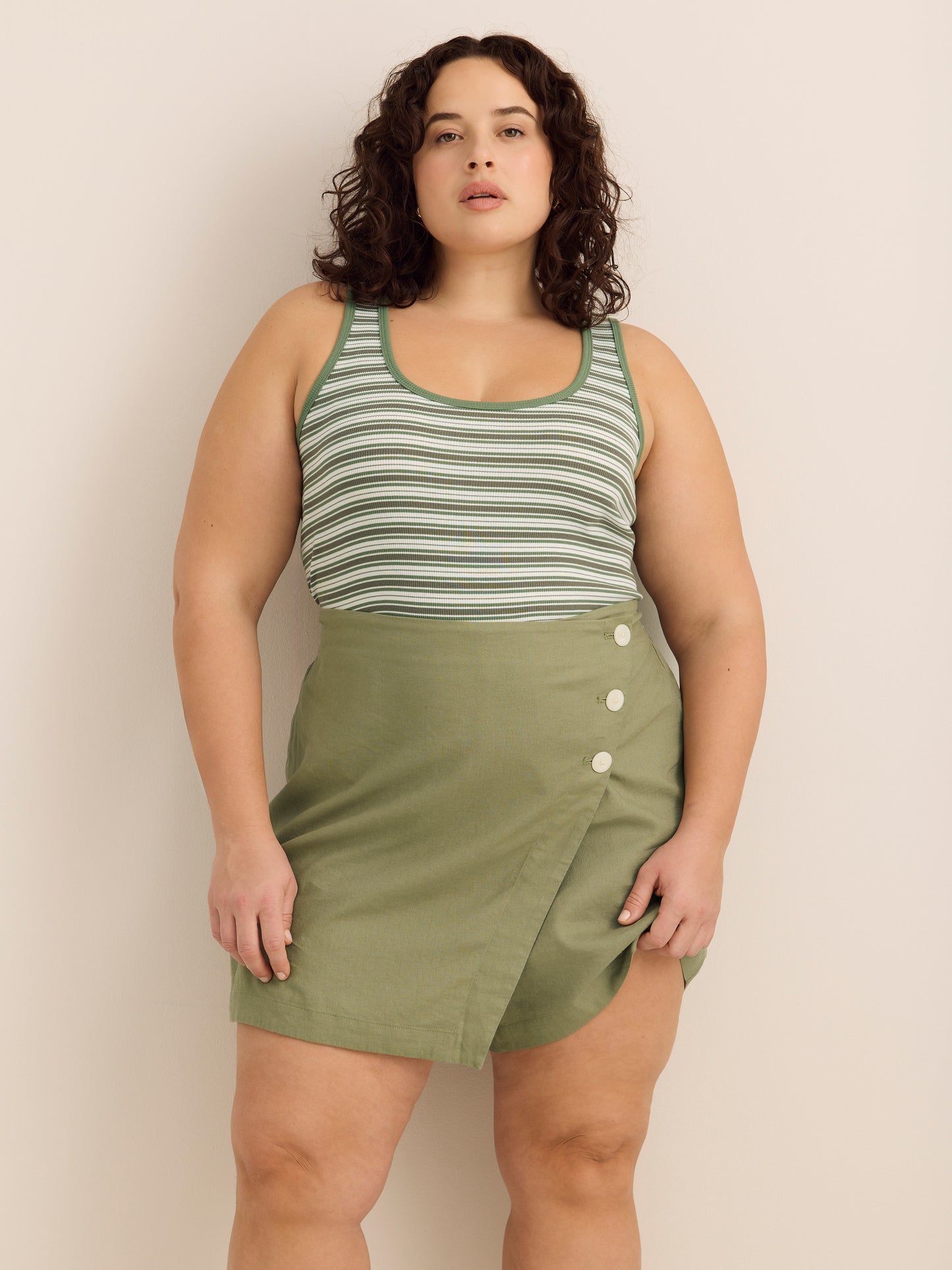 Linen-Blend Buttoned Skort