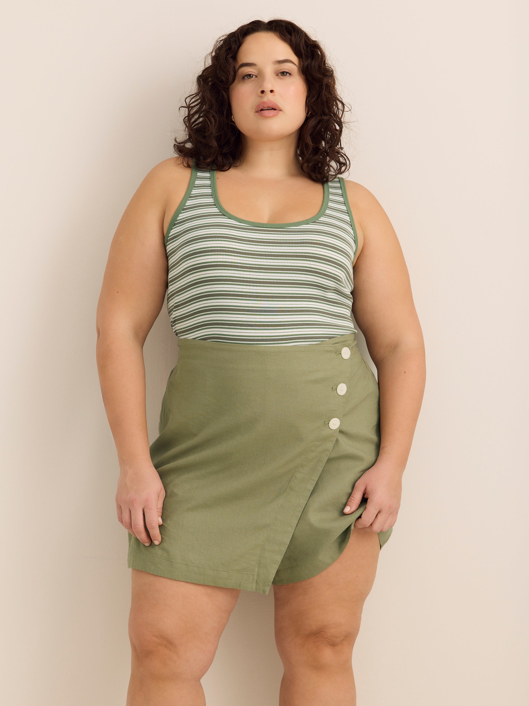 Linen-Blend Buttoned Skort