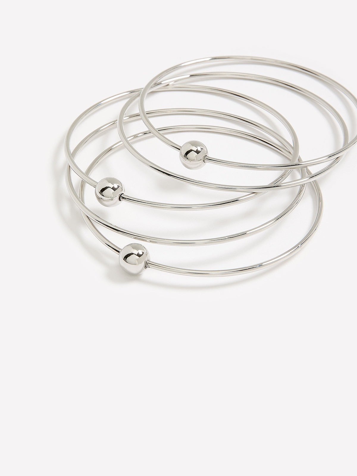 Slim Silver Bangles with Bead, Set of 5