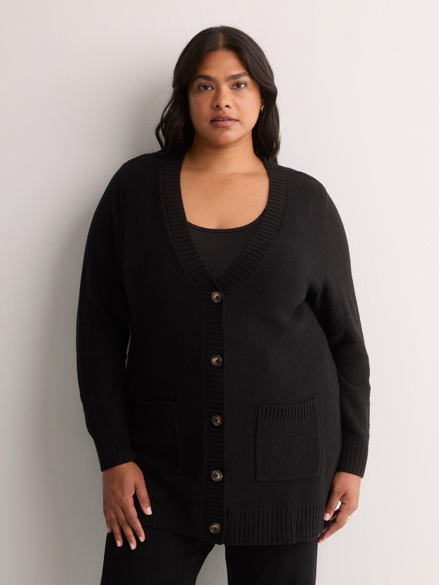 Straight-Fit V-Neck Tunic Cardigan