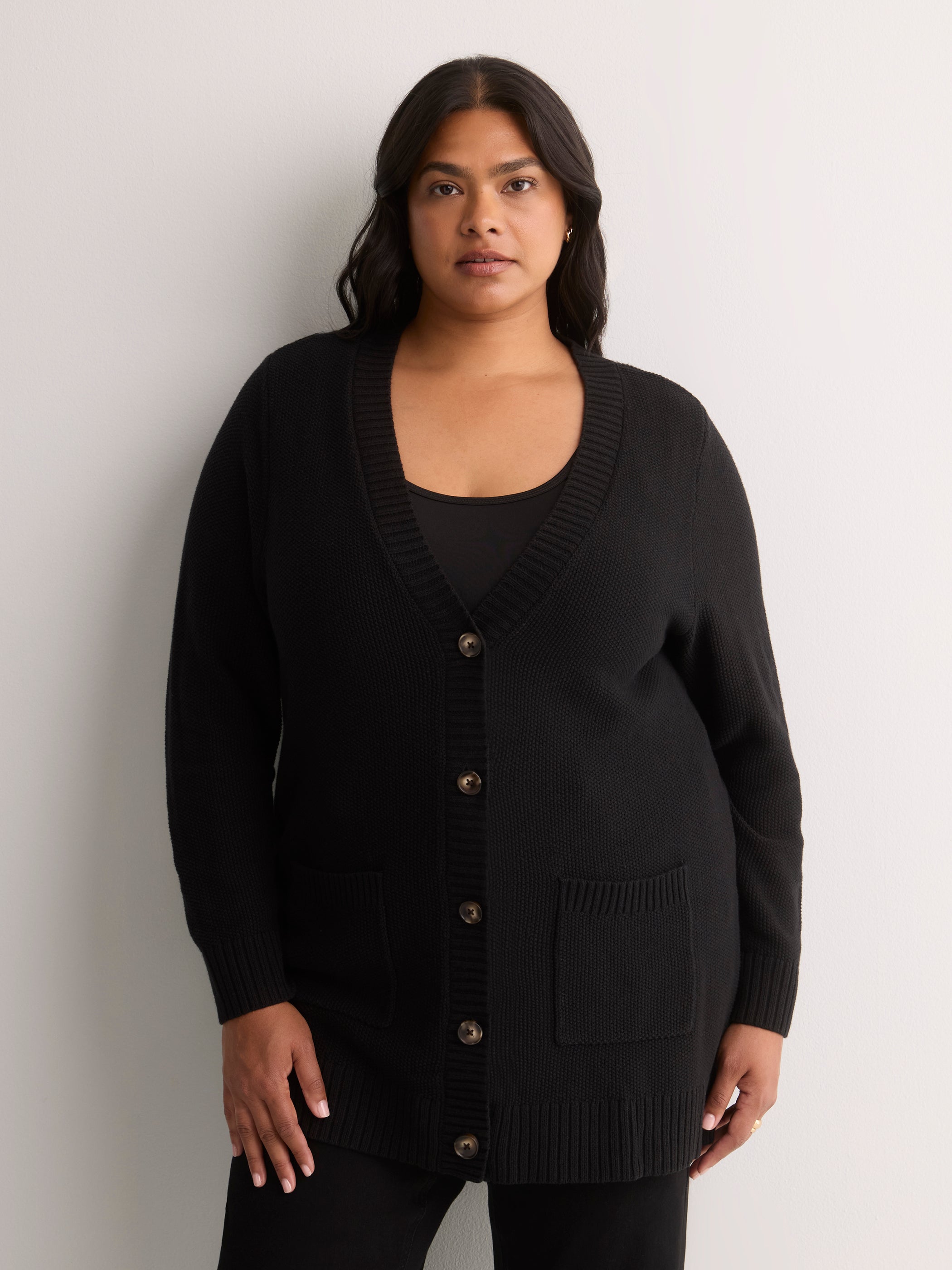 Straight-Fit V-Neck Tunic Cardigan