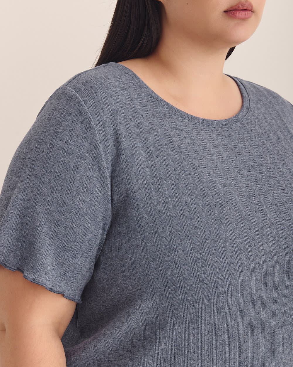 Blue Ribbed Pyjama Top with Lettuce Hem - ti Voglio