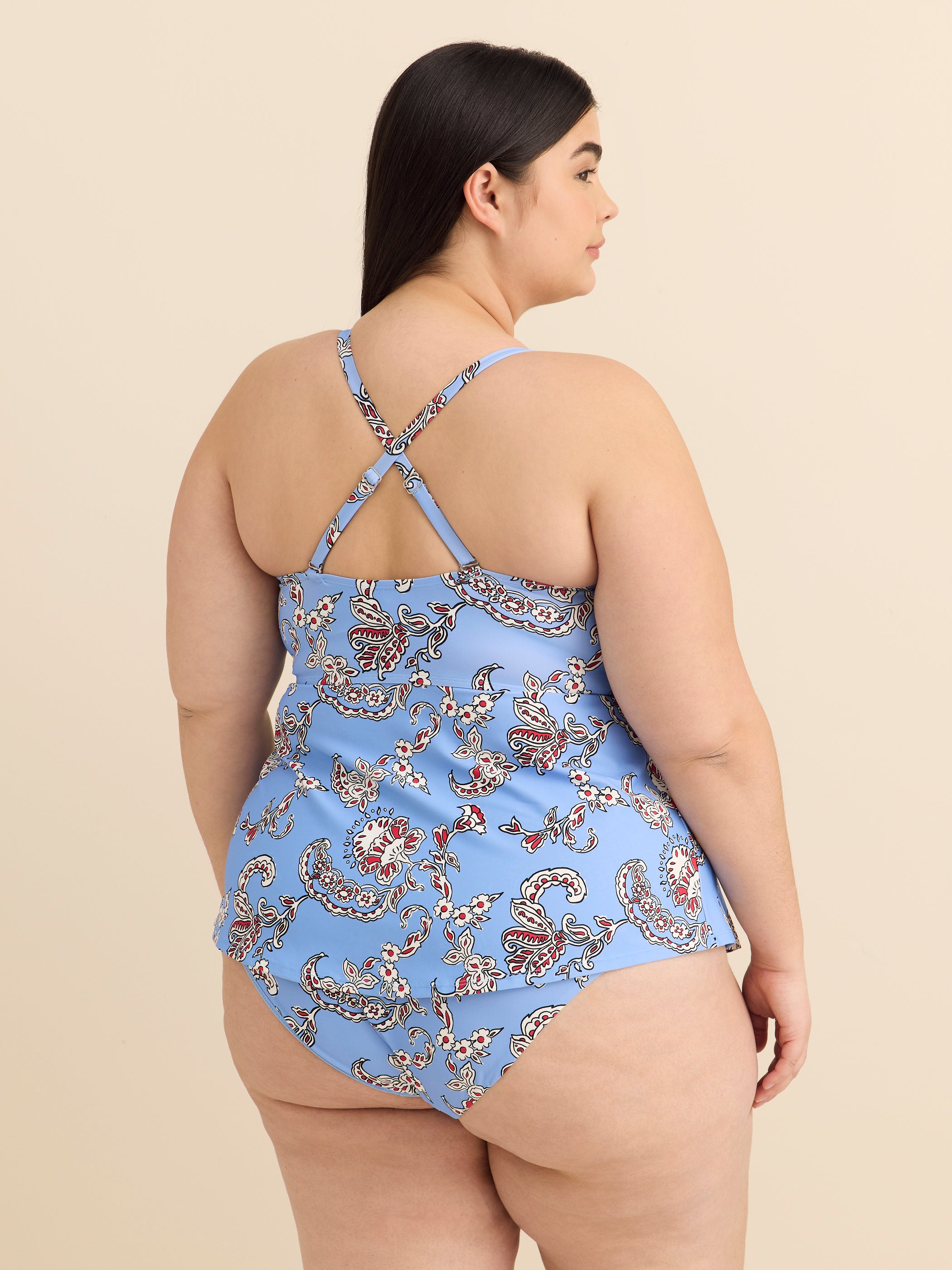 Tankini à silhouette trapèze et détails ajourés
