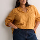 Yellow Embroidered A-Line Blouse with Split Ruffled Collar