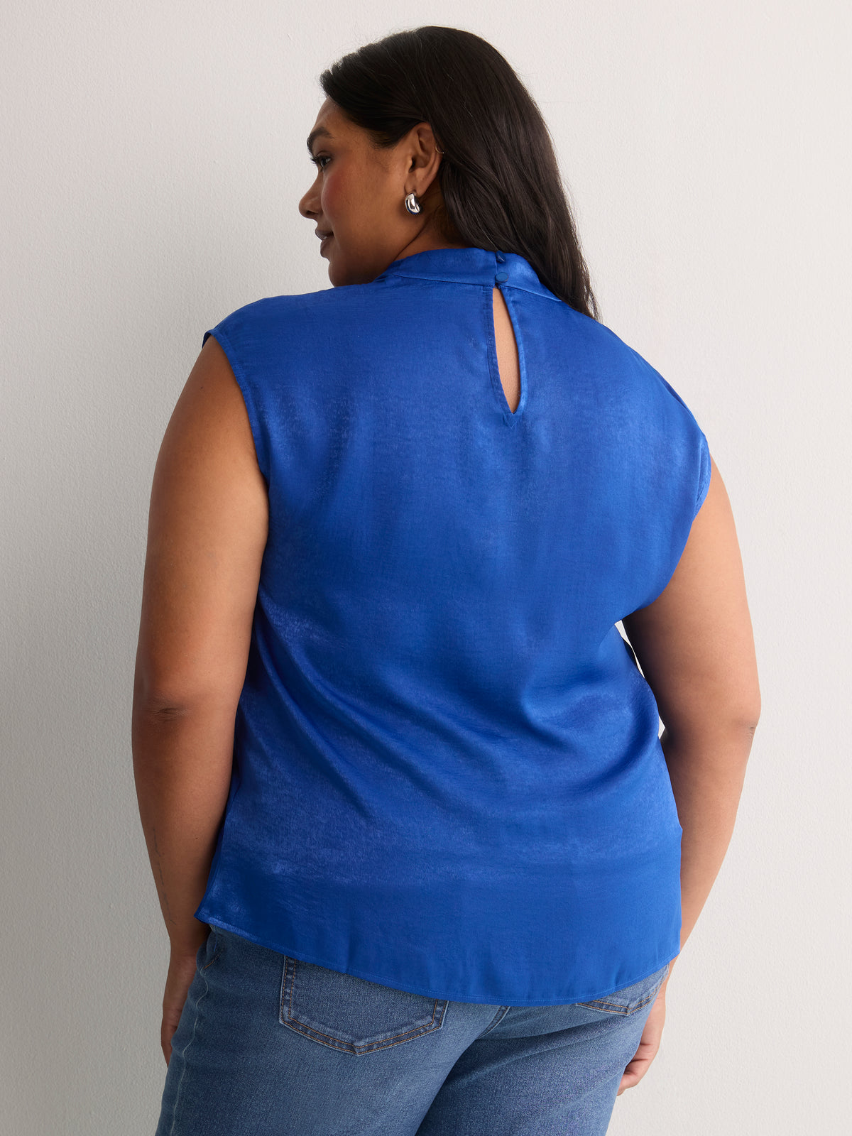 Straight-Fit Draped Cowl-Neck Satin Blouse