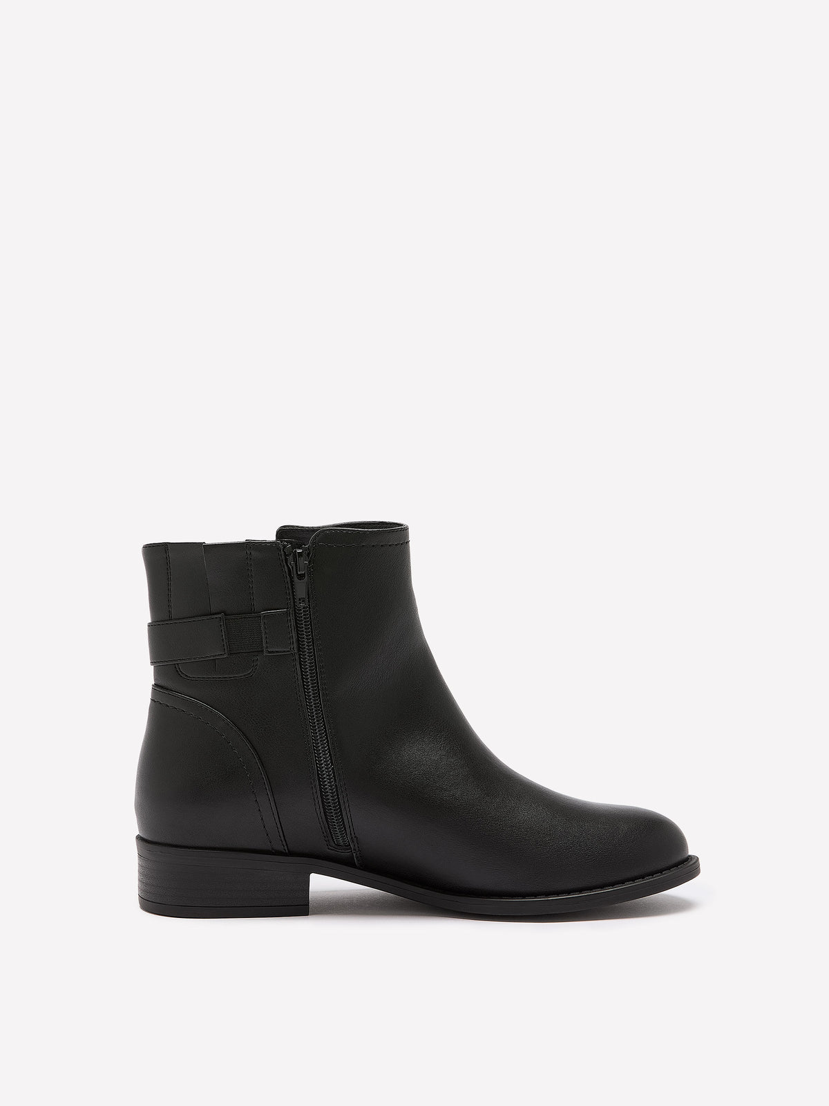 Extra Wide Width, Black Faux Leather Buckle Bootie