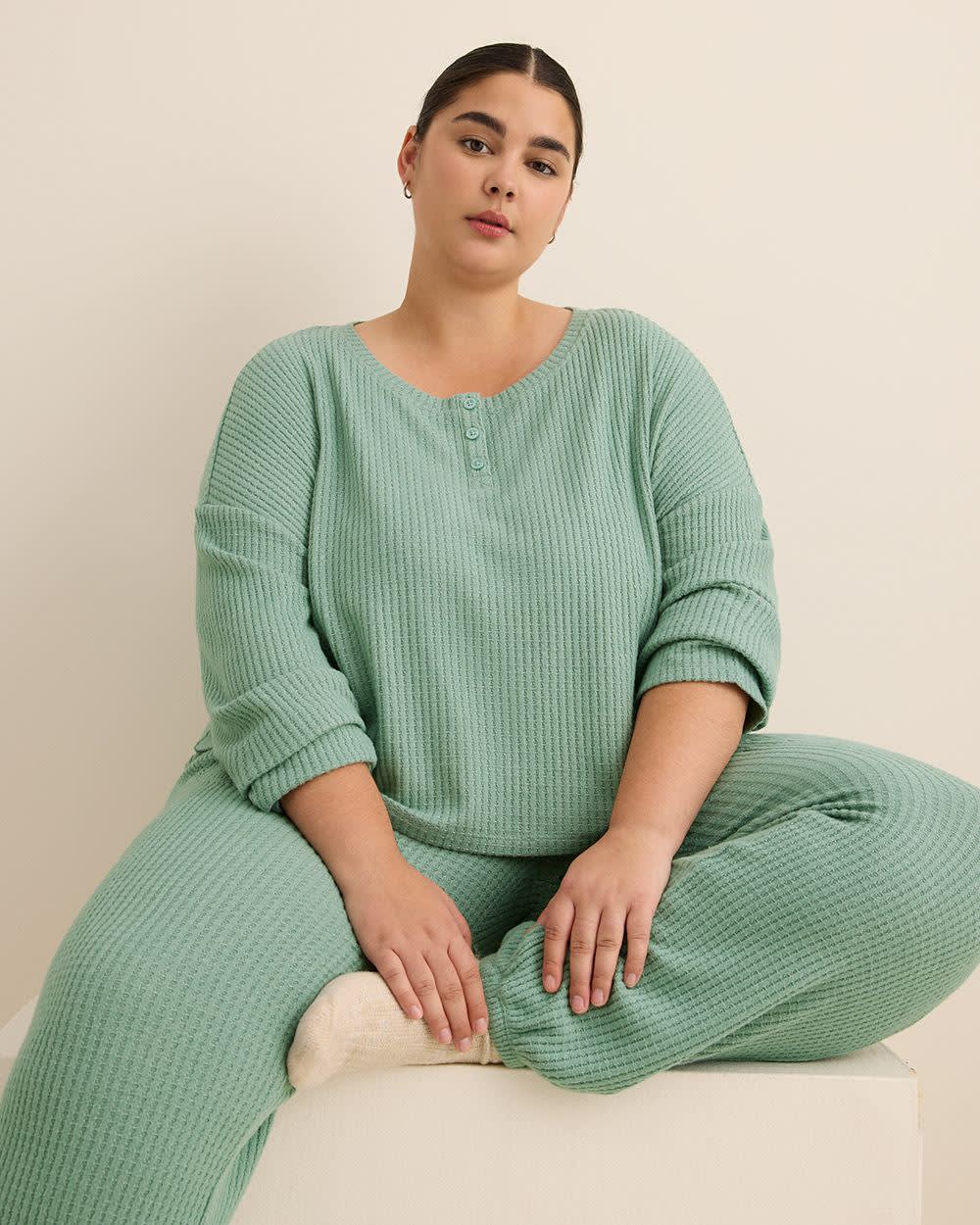 tiVOGLIO Knit PJ Top – Brushed Waffle, Long Sleeve, Henley Neck