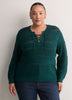 Straight Lace-Up Crew Neck Combed Knit Sweater