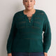 Straight Lace-Up Crew Neck Combed Knit Sweater