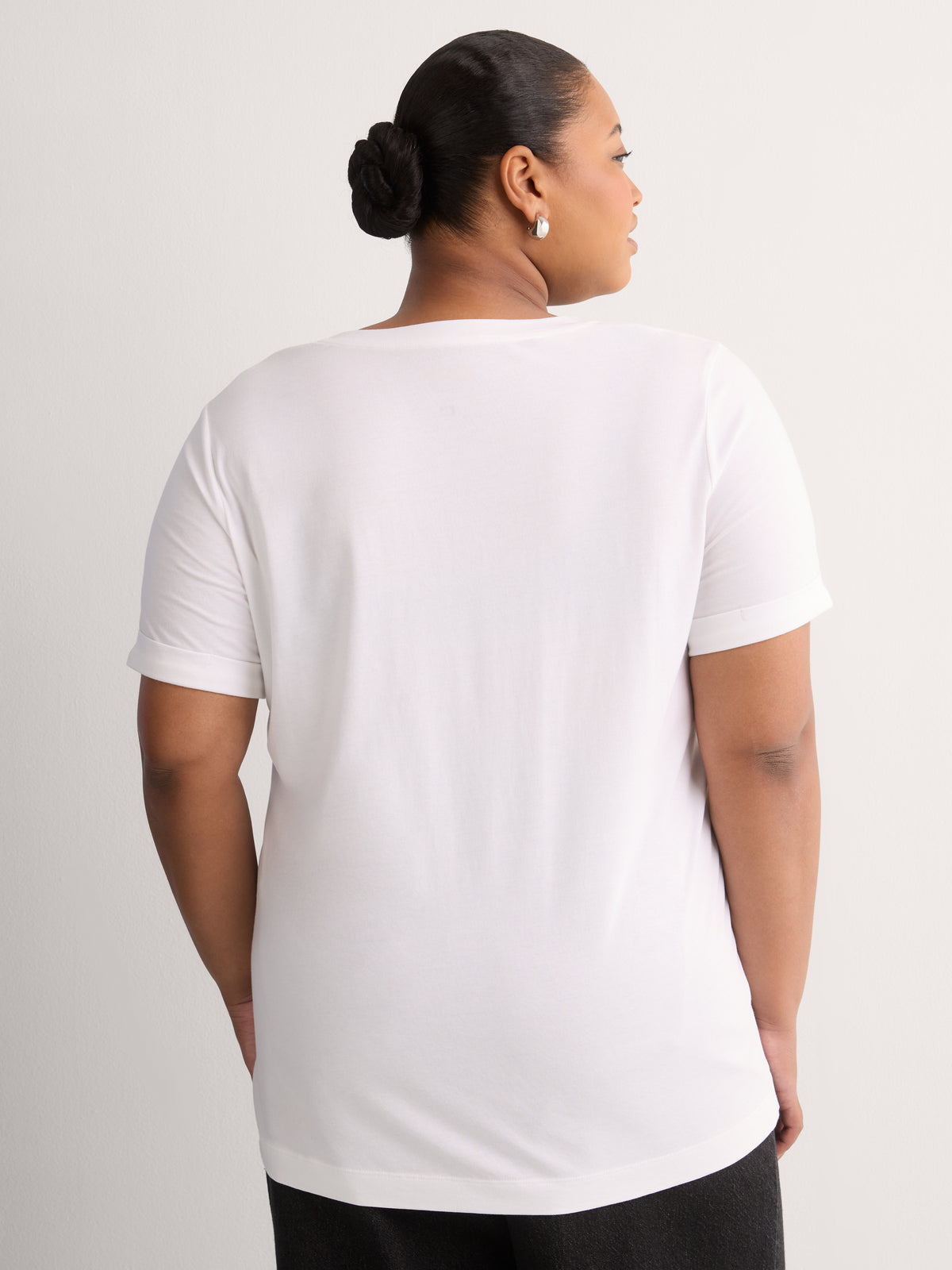 White Boyfriend-Fit V-Neck T-Shirt with Slits