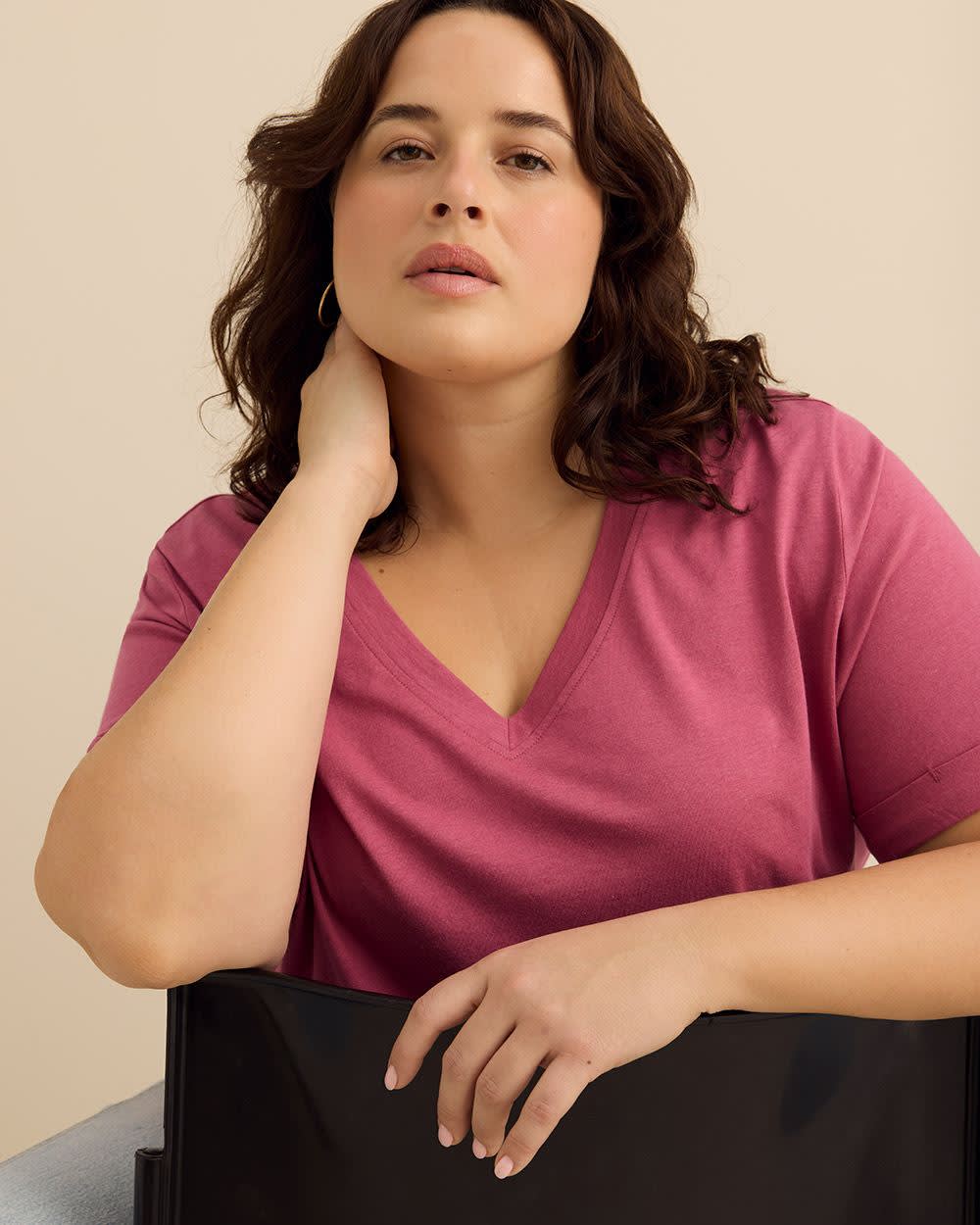 Responsible, V-Neck Boyfriend Tee with Slits