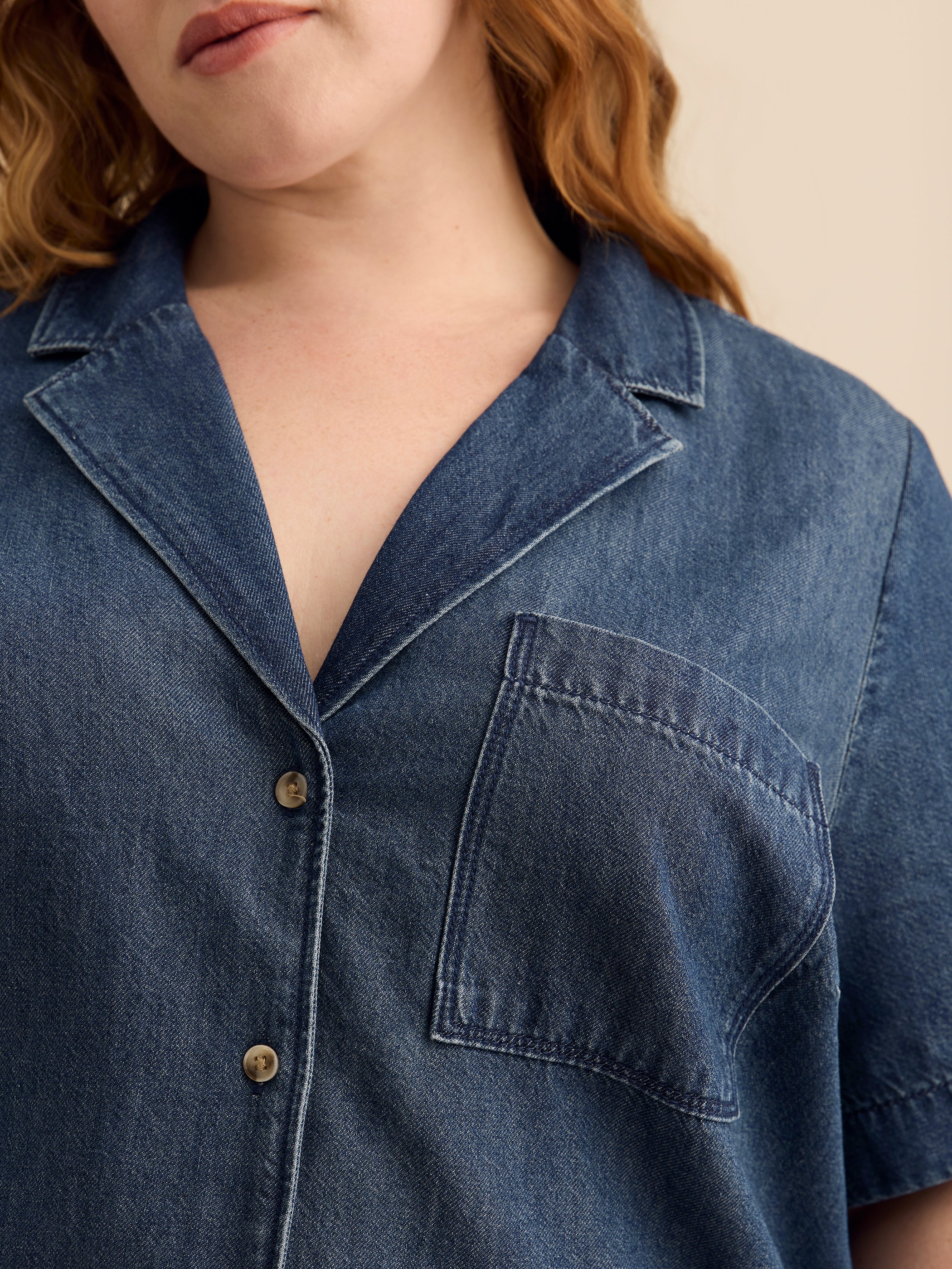 Camp Collar Loose Denim Blouse