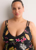 Black Floral Shirred V-Neck Tankini Top