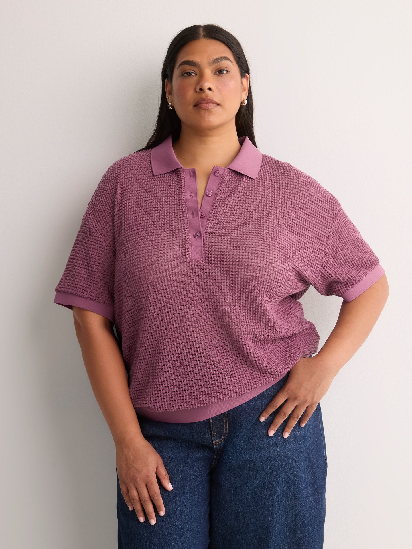 Crochet Waffle Polo Shirt - Active Zone