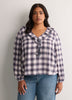 Plaid Ruffled V-Neck Pintuck Swing Blouse