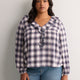 Plaid Ruffled V-Neck Pintuck Swing Blouse