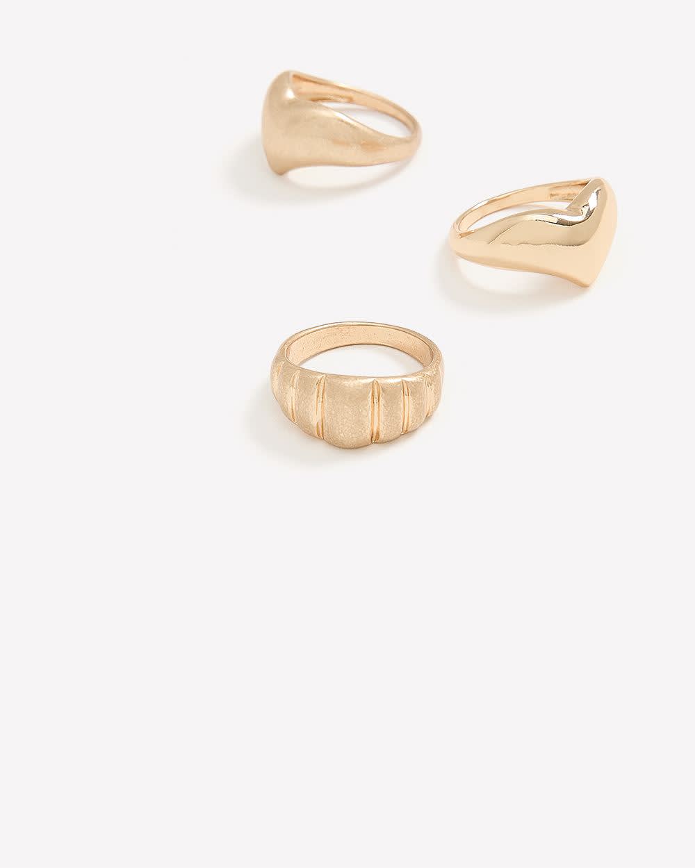 Matte Golden Plated Chunky Rings, Set of 3