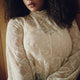 Mock-Neck Long-Sleeve Embroidered Blouse