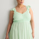 Ruffled Sleeveless Heart-Shaped Midi Dress with Crochet Tape