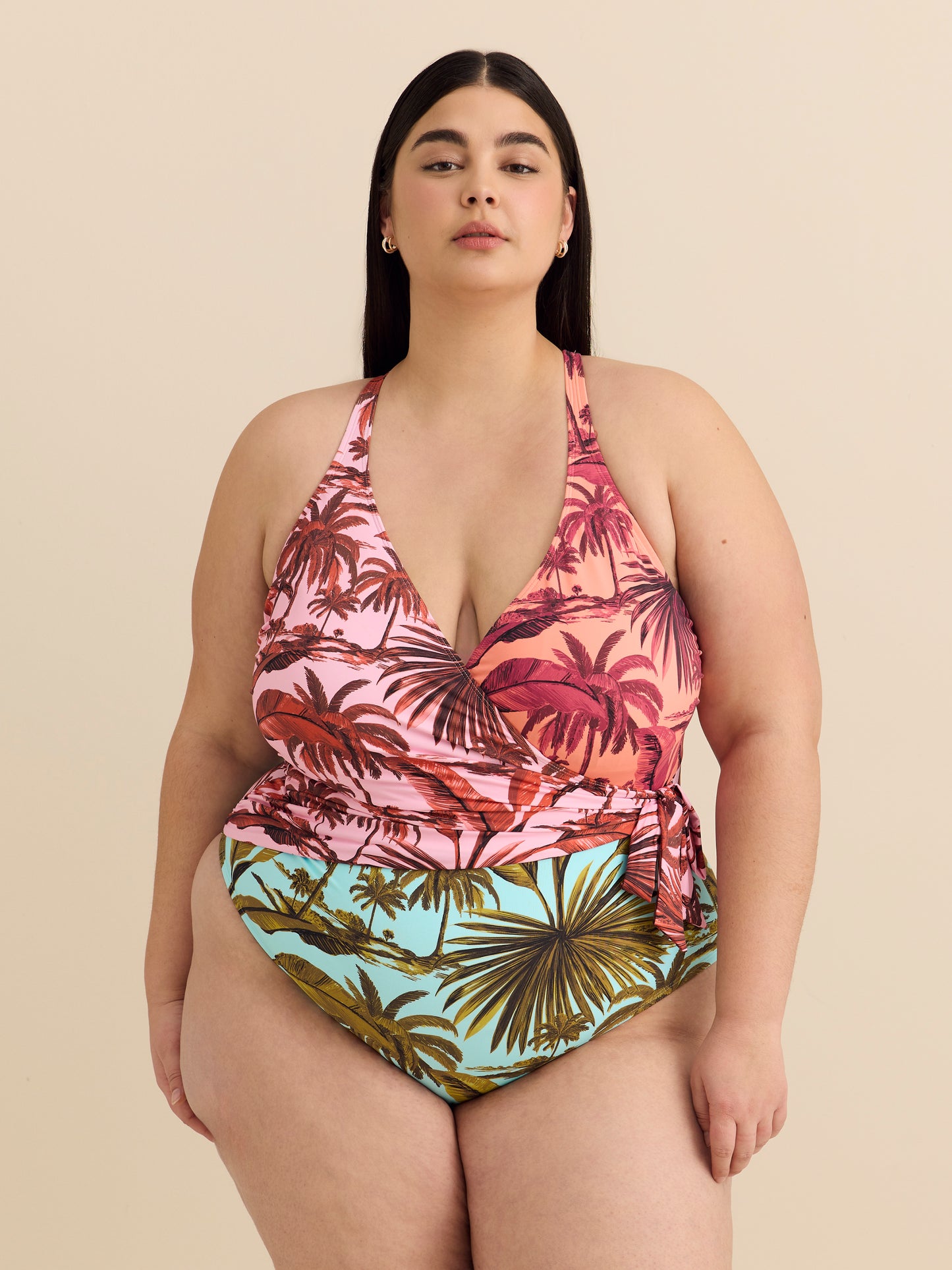 Maillot une-pièce coloré à encolure en V croisée - Bleu Rod Beattie