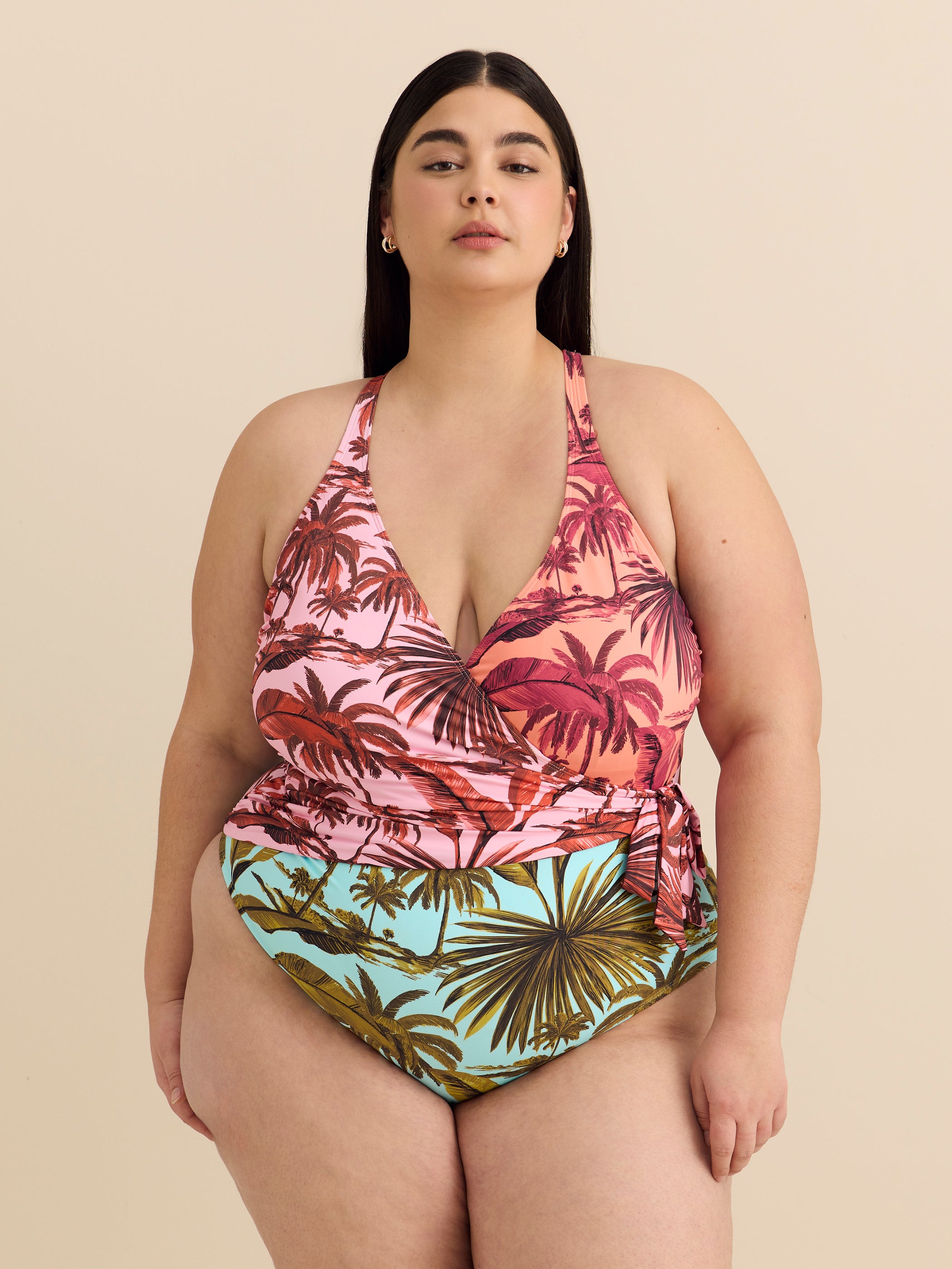 Maillot une-pièce coloré à encolure en V croisée - Bleu Rod Beattie