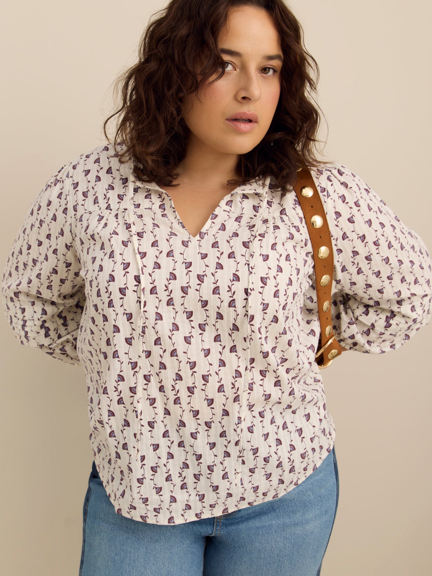 Cotton Blouse with Balloon Sleeves