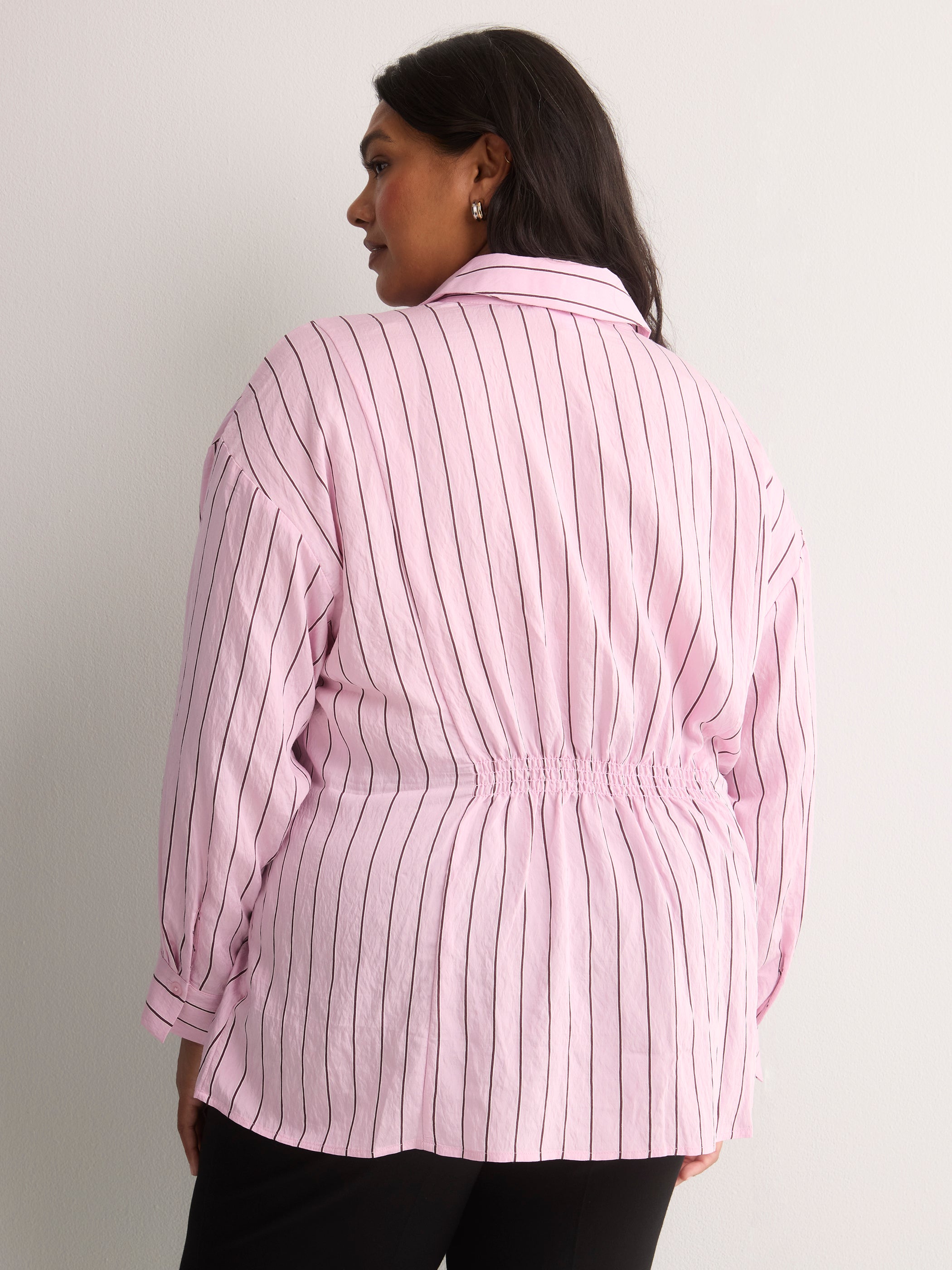 Striped Lilac Dropped-Shoulder Fit-and-Flare Shirt Blouse