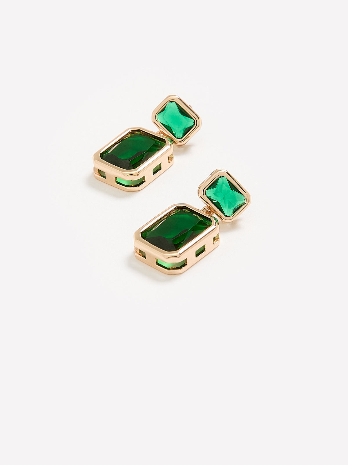 Two-Green-Stone Pendant Earrings