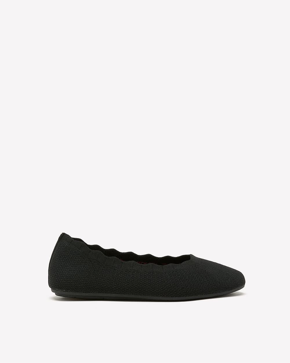 Wide Width, Black Textured Knit Ballet Shoes with Scalloped Trim - Skechers